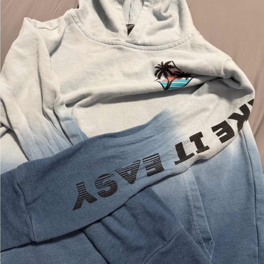 Kids Ombre Blue Hoodie with Palm Tree Design